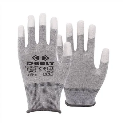 Nylon Karbonfiber Hvit PU-fingertuppbelagte hansker